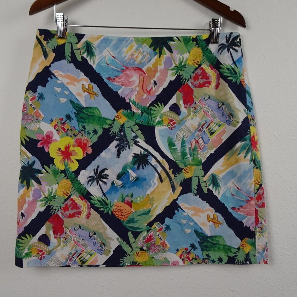 Talbots Pencil Skirt Women's Size 10 Multocolor Tropical Print Stretch Lined